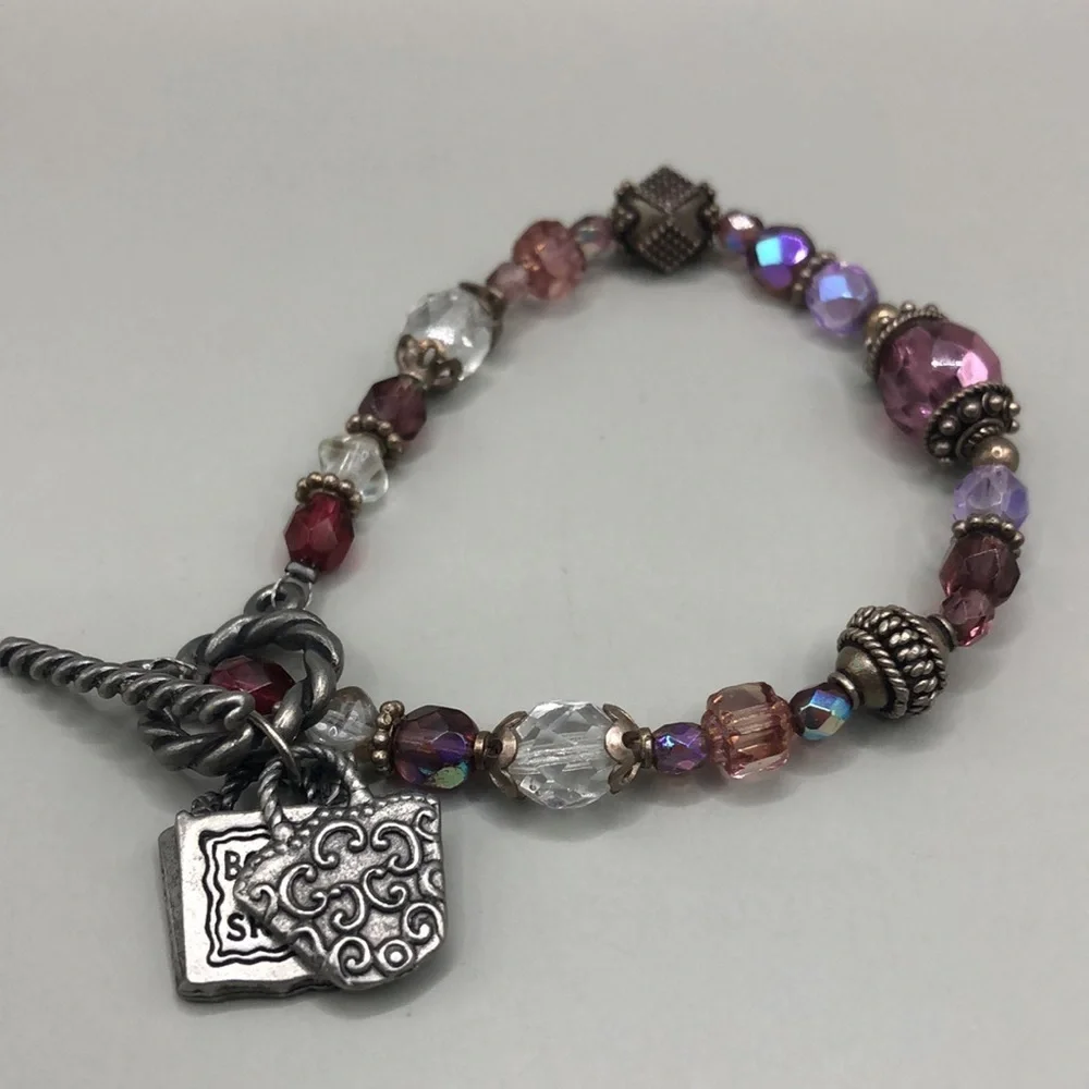 BORN to shop crystal pewter charm bracelet toggle clasp vintage 90’s